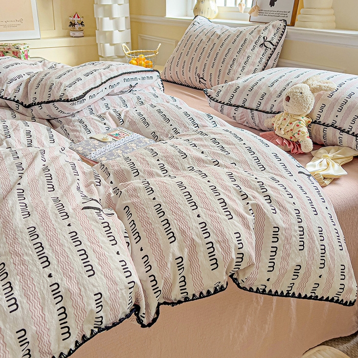 91家纺网 家纺一手货源 找家纺 Mata蔓塔家 2025春夏新款云感针织双层纱彩色贝壳边四件套 韵味-粉