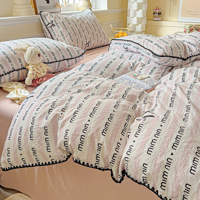 91家纺网 家纺一手货源 找家纺 Mata蔓塔家 2025春夏新款云感针织双层纱彩色贝壳边四件套 韵味-粉