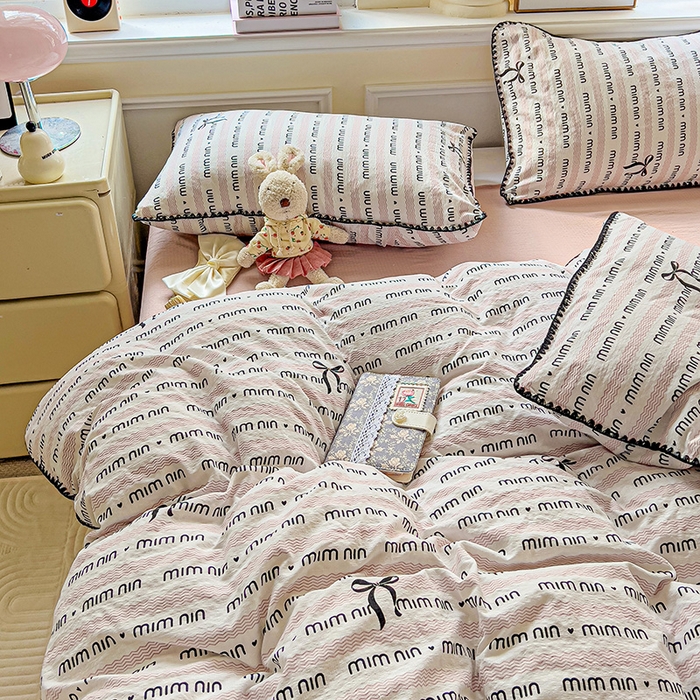 91家纺网 家纺一手货源 找家纺 Mata蔓塔家 2025春夏新款云感针织双层纱彩色贝壳边四件套 韵味-粉