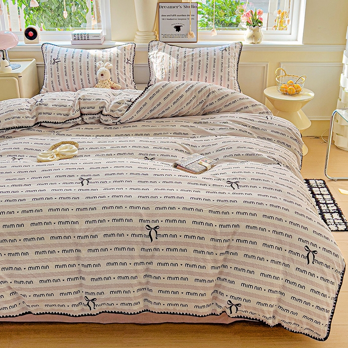 91家纺网 家纺一手货源 找家纺 Mata蔓塔家 2025春夏新款云感针织双层纱彩色贝壳边四件套 韵味-粉