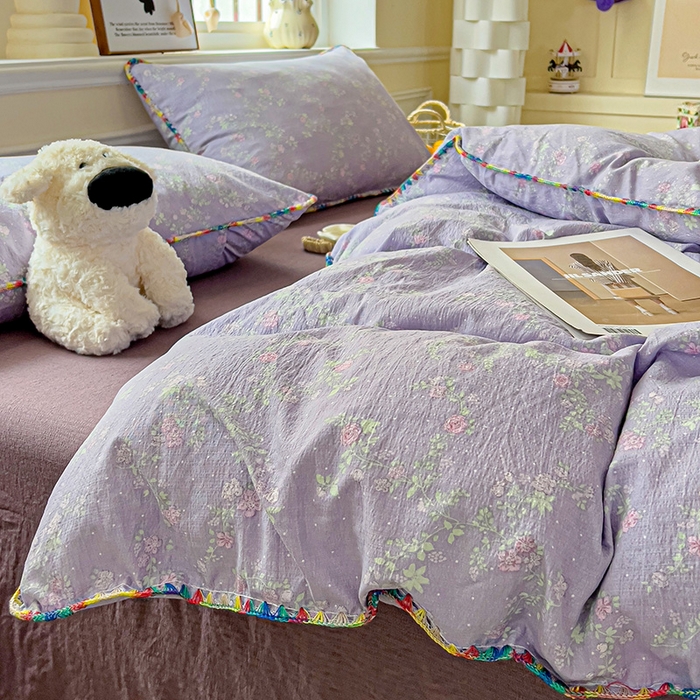 91家纺网 家纺一手货源 找家纺 Mata蔓塔家 2025春夏新款云感针织双层纱彩色贝壳边四件套 恋如青柠香