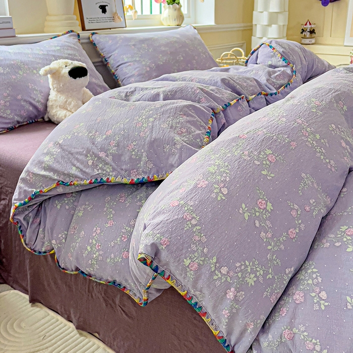 91家纺网 家纺一手货源 找家纺 Mata蔓塔家 2025春夏新款云感针织双层纱彩色贝壳边四件套 恋如青柠香