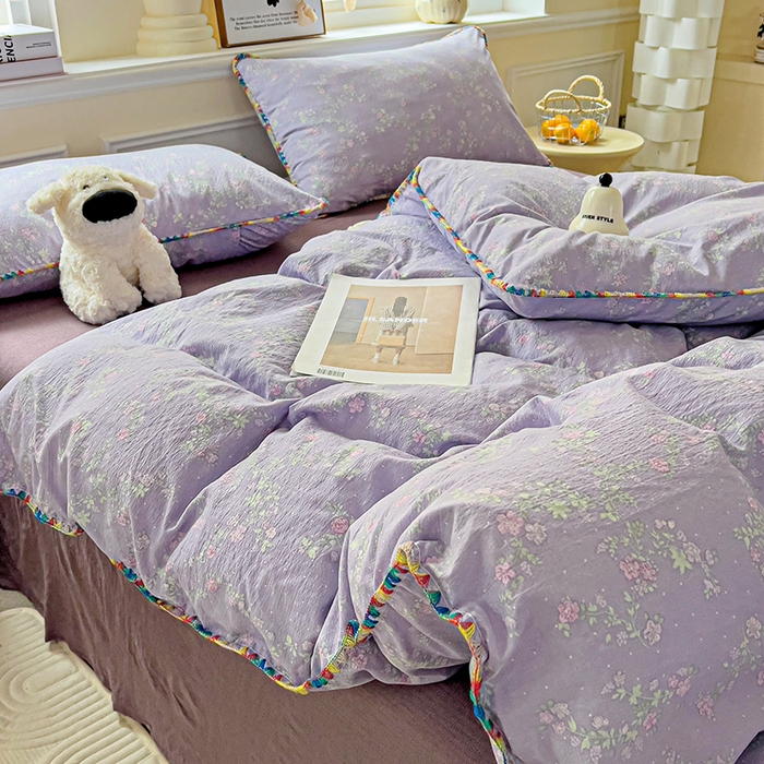 91家纺网 家纺一手货源 找家纺 Mata蔓塔家 2025春夏新款云感针织双层纱彩色贝壳边四件套 恋如青柠香