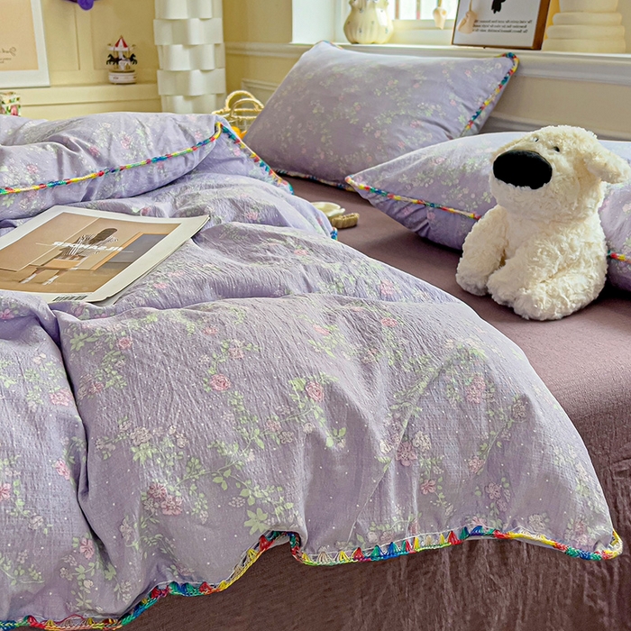 91家纺网 家纺一手货源 找家纺 Mata蔓塔家 2025春夏新款云感针织双层纱彩色贝壳边四件套 恋如青柠香