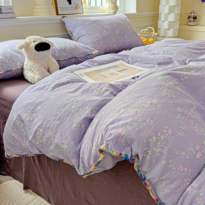 91家纺网 家纺一手货源 找家纺 Mata蔓塔家 2025春夏新款云感针织双层纱彩色贝壳边四件套 恋如青柠香