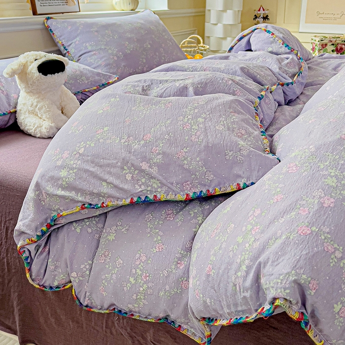 91家纺网 家纺一手货源 找家纺 Mata蔓塔家 2025春夏新款云感针织双层纱彩色贝壳边四件套 恋如青柠香