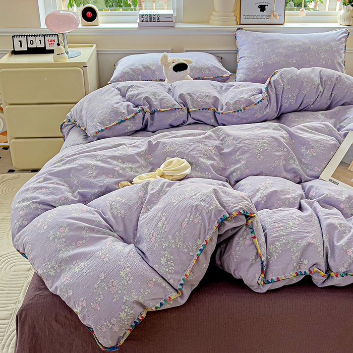 91家纺网 家纺一手货源 找家纺 Mata蔓塔家 2025春夏新款云感针织双层纱彩色贝壳边四件套 恋如青柠香