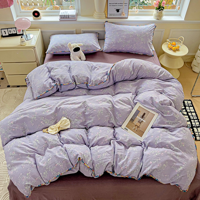 91家纺网 家纺一手货源 找家纺 Mata蔓塔家 2025春夏新款云感针织双层纱彩色贝壳边四件套 恋如青柠香