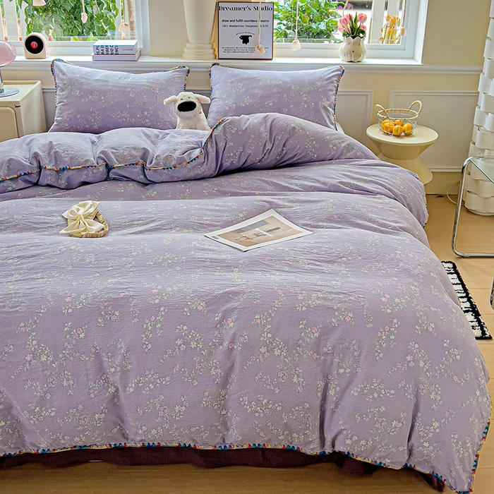 91家纺网 家纺一手货源 找家纺 Mata蔓塔家 2025春夏新款云感针织双层纱彩色贝壳边四件套 恋如青柠香