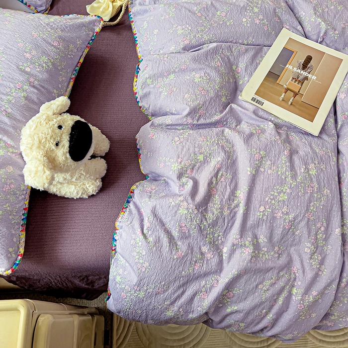 91家纺网 家纺一手货源 找家纺 Mata蔓塔家 2025春夏新款云感针织双层纱彩色贝壳边四件套 恋如青柠香