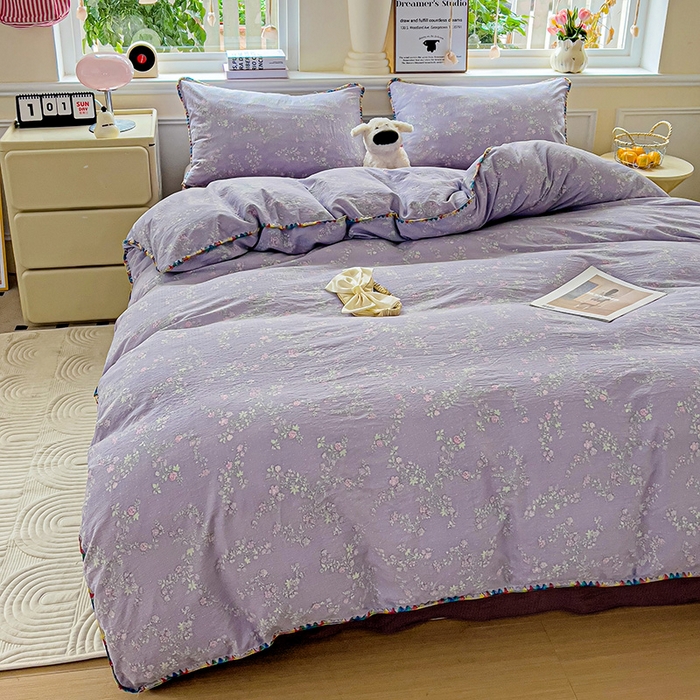 91家纺网 家纺一手货源 找家纺 Mata蔓塔家 2025春夏新款云感针织双层纱彩色贝壳边四件套 恋如青柠香