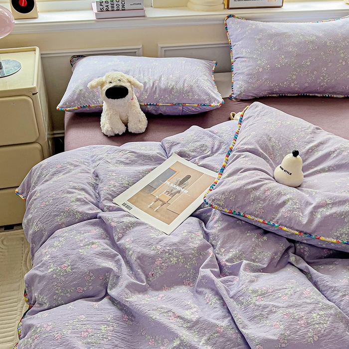 91家纺网 家纺一手货源 找家纺 Mata蔓塔家 2025春夏新款云感针织双层纱彩色贝壳边四件套 恋如青柠香