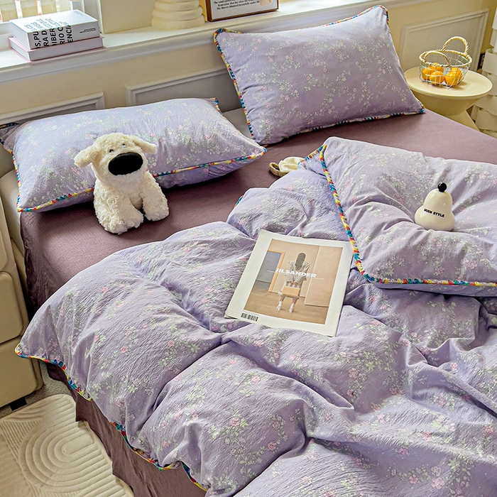 91家纺网 家纺一手货源 找家纺 Mata蔓塔家 2025春夏新款云感针织双层纱彩色贝壳边四件套 恋如青柠香