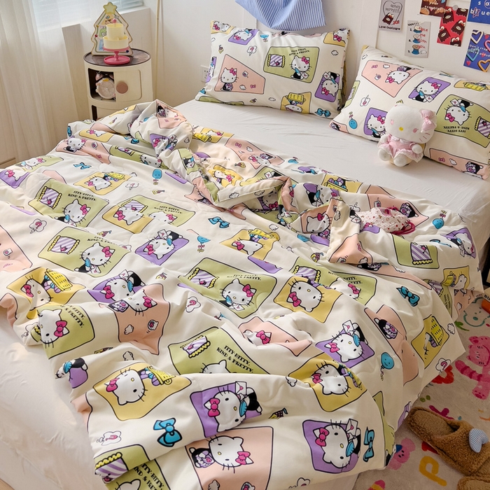 91家纺网 家纺一手货源 找家纺 Mata蔓塔家 2025春夏新款三丽鸥A类水洗双层纱夏被夏凉被空调被 拼图KT