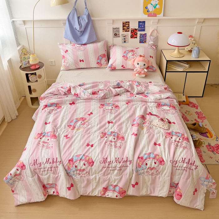 91家纺网 家纺一手货源 找家纺 Mata蔓塔家 2025春夏新款三丽鸥A类水洗双层纱夏被夏凉被空调被 开心美乐蒂