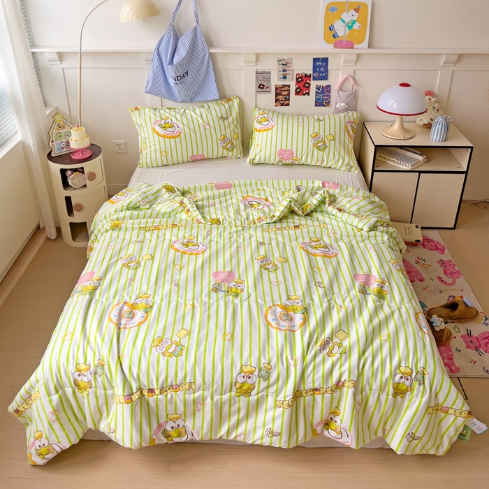 91家纺网 家纺一手货源 找家纺 Mata蔓塔家 2025春夏新款三丽鸥A类水洗双层纱夏被夏凉被空调被 甜甜圈大眼蛙