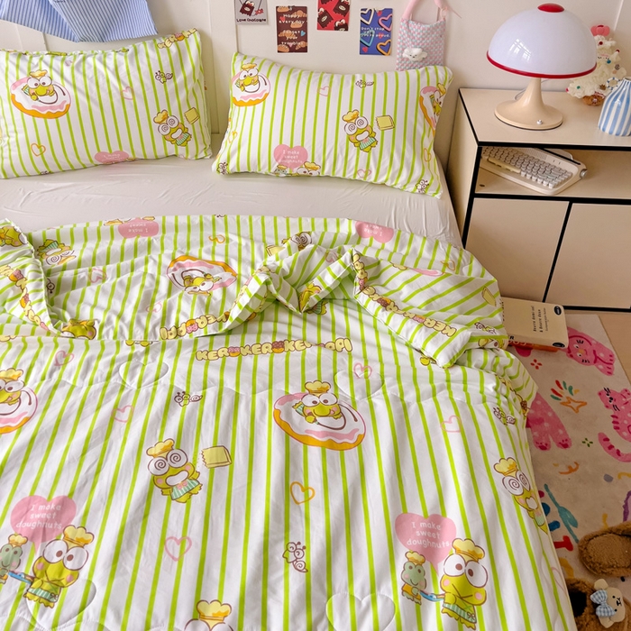 91家纺网 家纺一手货源 找家纺 Mata蔓塔家 2025春夏新款三丽鸥A类水洗双层纱夏被夏凉被空调被 甜甜圈大眼蛙