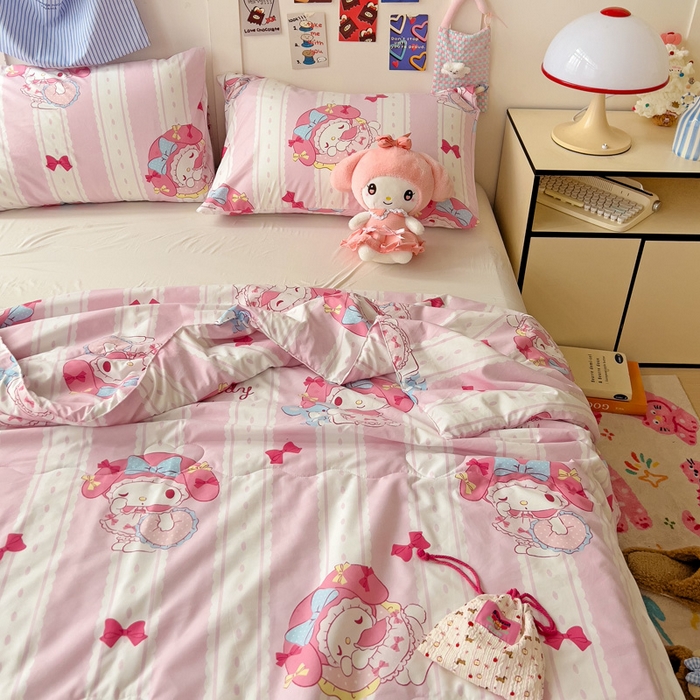 91家纺网 家纺一手货源 找家纺 Mata蔓塔家 2025春夏新款三丽鸥A类水洗双层纱夏被夏凉被空调被 开心美乐蒂