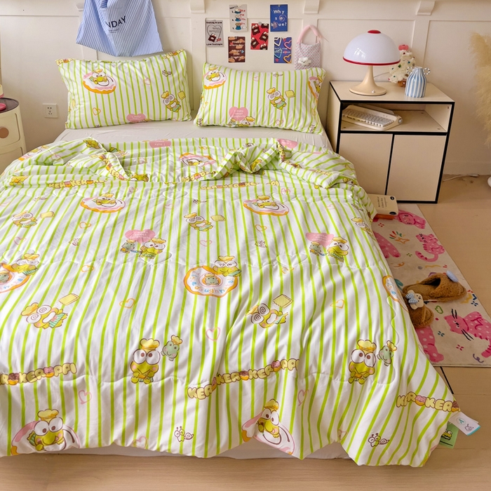 91家纺网 家纺一手货源 找家纺 Mata蔓塔家 2025春夏新款三丽鸥A类水洗双层纱夏被夏凉被空调被 甜甜圈大眼蛙