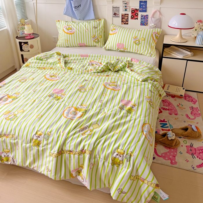 91家纺网 家纺一手货源 找家纺 Mata蔓塔家 2025春夏新款三丽鸥A类水洗双层纱夏被夏凉被空调被 甜甜圈大眼蛙