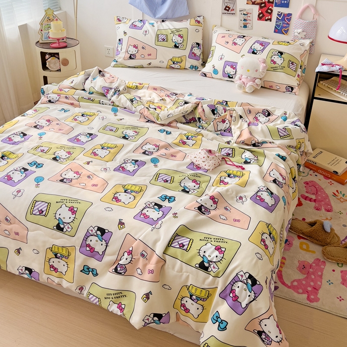 91家纺网 家纺一手货源 找家纺 Mata蔓塔家 2025春夏新款三丽鸥A类水洗双层纱夏被夏凉被空调被 拼图KT