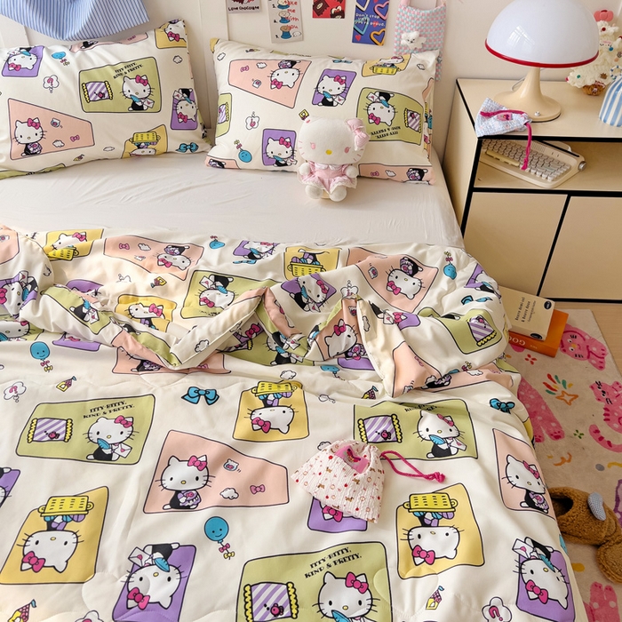 91家纺网 家纺一手货源 找家纺 Mata蔓塔家 2025春夏新款三丽鸥A类水洗双层纱夏被夏凉被空调被 拼图KT