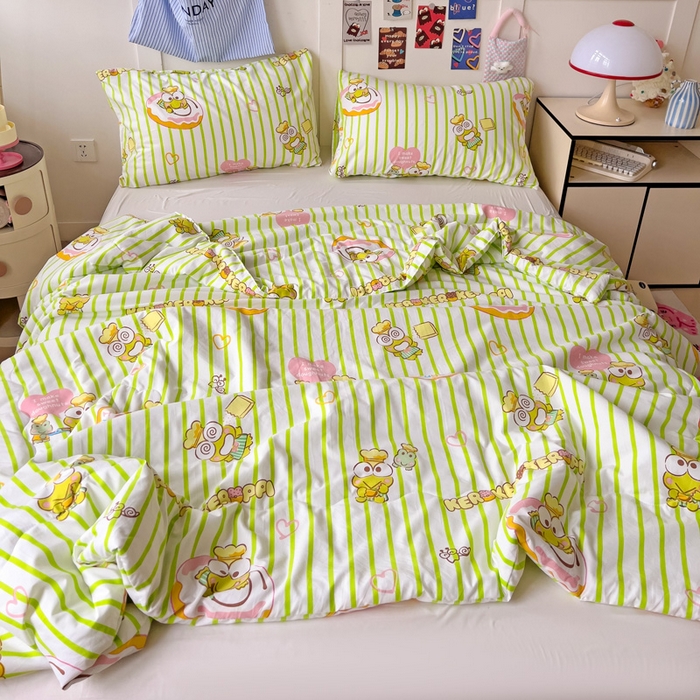 91家纺网 家纺一手货源 找家纺 Mata蔓塔家 2025春夏新款三丽鸥A类水洗双层纱夏被夏凉被空调被 甜甜圈大眼蛙