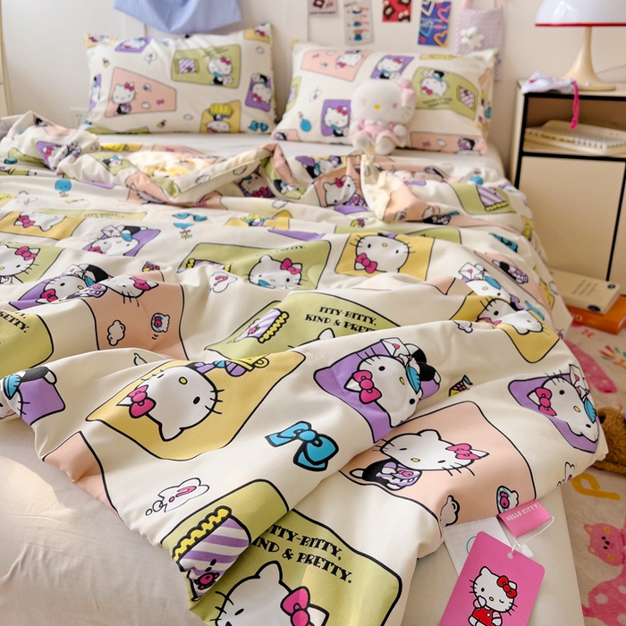 91家纺网 家纺一手货源 找家纺 Mata蔓塔家 2025春夏新款三丽鸥A类水洗双层纱夏被夏凉被空调被 拼图KT