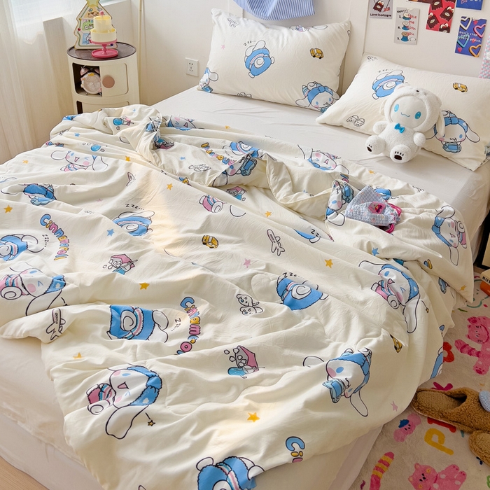 91家纺网 家纺一手货源 找家纺 Mata蔓塔家 2025春夏新款三丽鸥A类水洗双层纱夏被夏凉被空调被 贪玩玉桂狗