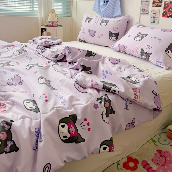 91家纺网 家纺一手货源 找家纺 Mata蔓塔家 2025春夏新款三丽鸥A类水洗双层纱夏被夏凉被空调被 蓝莓球库洛