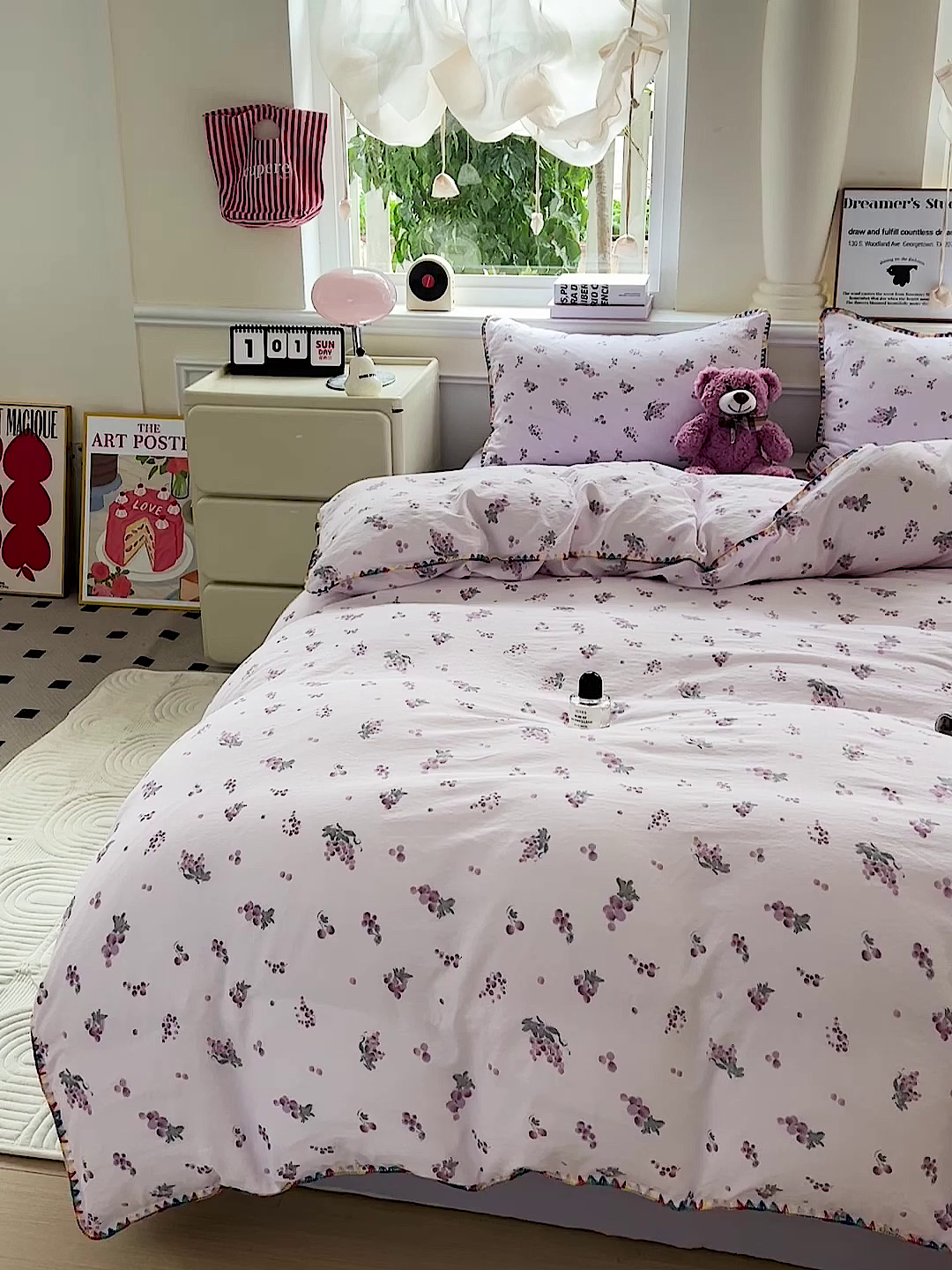 91家纺网 家纺一手货源 找家纺 Mata蔓塔家 2025春夏新款云感针织双层纱彩色贝壳边四件套 葡萄七分甜