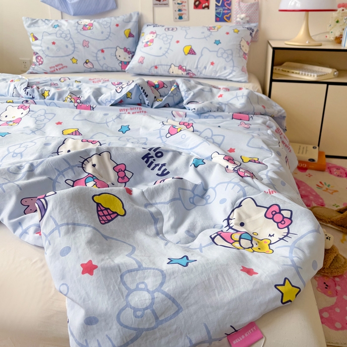 91家纺网 家纺一手货源 找家纺 Mata蔓塔家 2025春夏新款三丽鸥A类水洗双层纱夏被夏凉被空调被 蓝星星KT