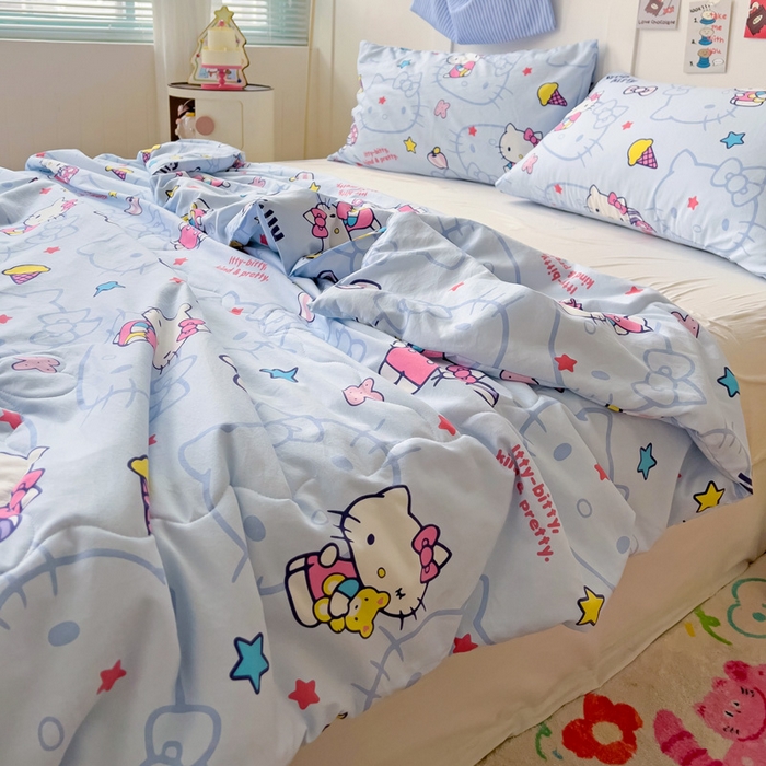 91家纺网 家纺一手货源 找家纺 Mata蔓塔家 2025春夏新款三丽鸥A类水洗双层纱夏被夏凉被空调被 蓝星星KT