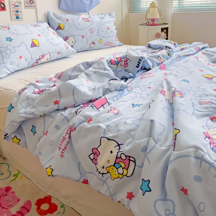 91家纺网 家纺一手货源 找家纺 Mata蔓塔家 2025春夏新款三丽鸥A类水洗双层纱夏被夏凉被空调被 蓝星星KT