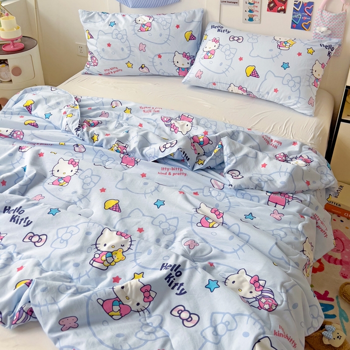 91家纺网 家纺一手货源 找家纺 Mata蔓塔家 2025春夏新款三丽鸥A类水洗双层纱夏被夏凉被空调被 蓝星星KT