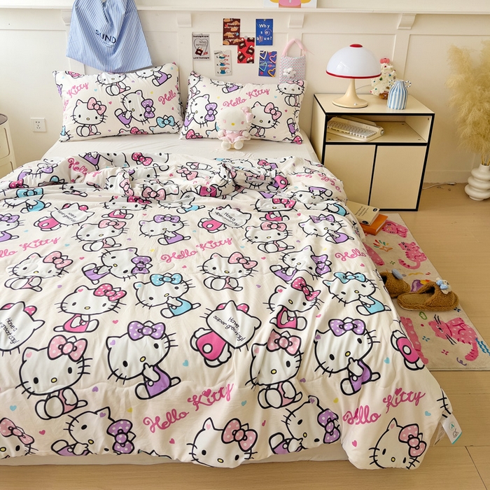 91家纺网 家纺一手货源 找家纺 Mata蔓塔家 2025春夏新款三丽鸥A类水洗双层纱夏被夏凉被空调被 五彩KT