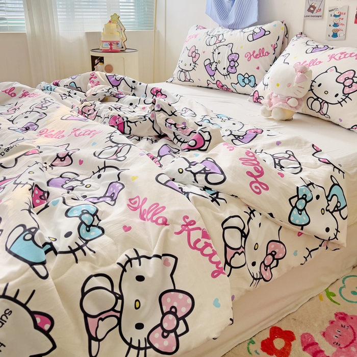 91家纺网 家纺一手货源 找家纺 Mata蔓塔家 2025春夏新款三丽鸥A类水洗双层纱夏被夏凉被空调被 五彩KT