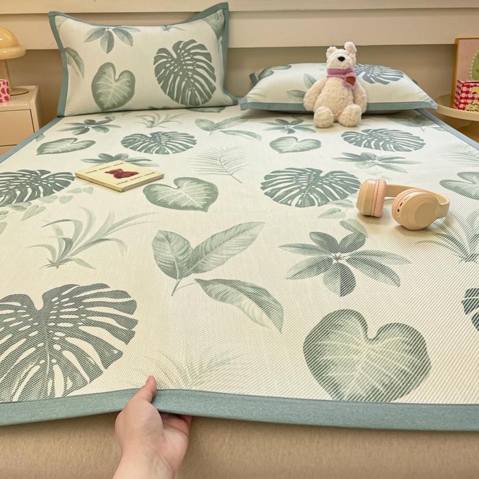 逸尚阁 2025春夏新款数码印花冰藤席空调席三件套 叶子世界-平铺款