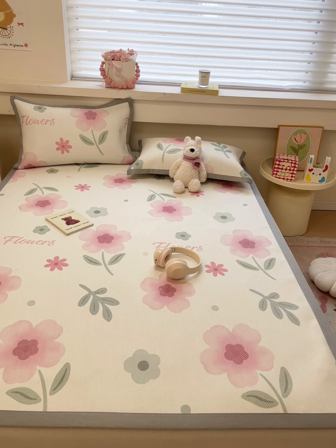 91家纺网 家纺一手货源 找家纺 逸尚阁 2025春夏新款数码印花冰藤席空调席三件套 予花之美-平铺款