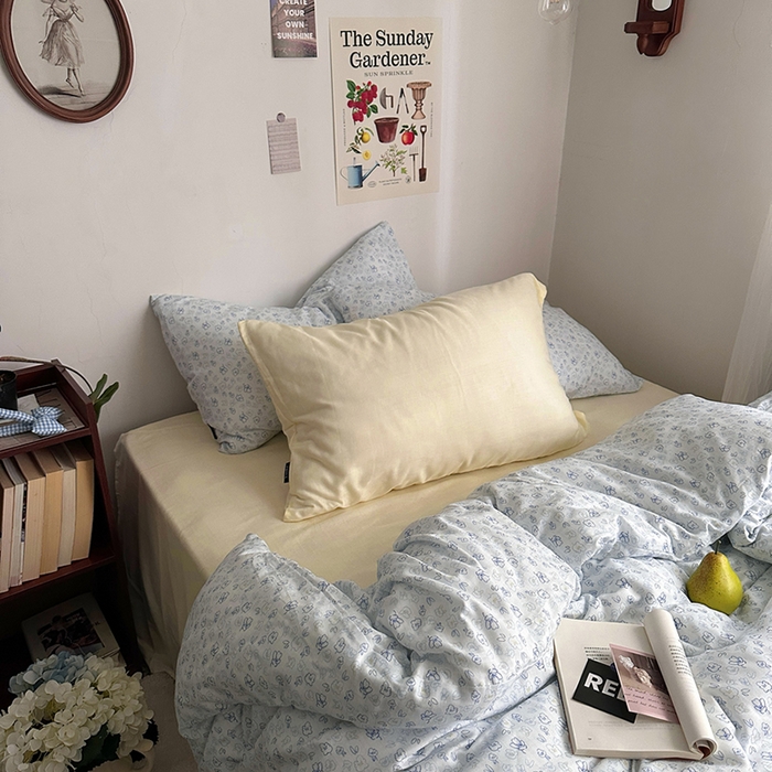 91家纺网 家纺一手货源 找家纺 柚可家居 2025新款全工艺双层纱数码印花全棉四件套实拍图 七日春信