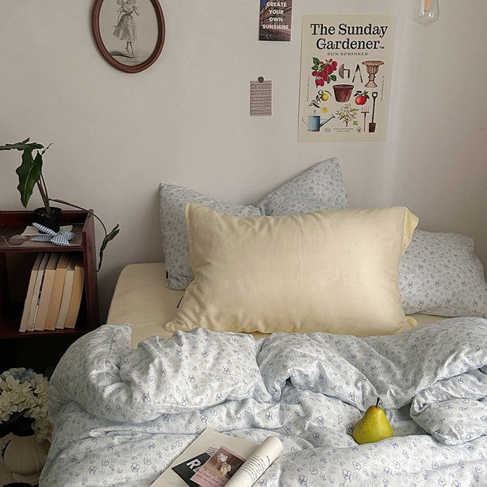 91家纺网 家纺一手货源 找家纺 柚可家居 2025新款全工艺双层纱数码印花全棉四件套实拍图 七日春信