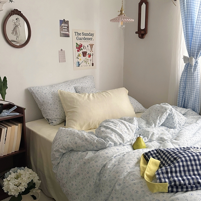 91家纺网 家纺一手货源 找家纺 柚可家居 2025新款全工艺双层纱数码印花全棉四件套实拍图 七日春信