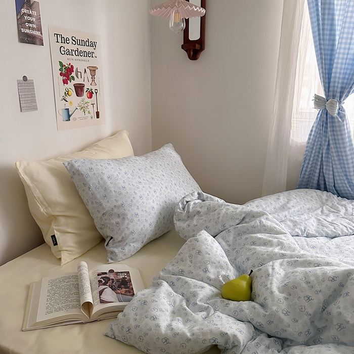 91家纺网 家纺一手货源 找家纺 柚可家居 2025新款全工艺双层纱数码印花全棉四件套实拍图 七日春信