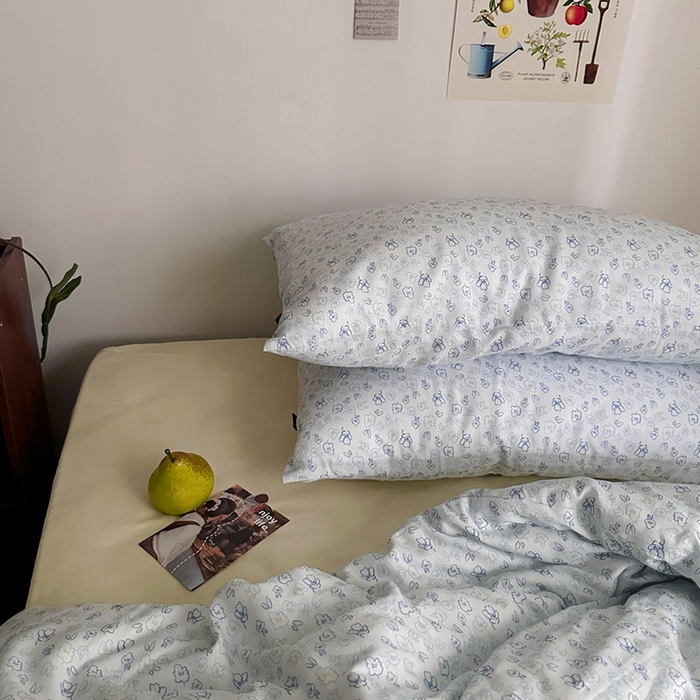 91家纺网 家纺一手货源 找家纺 柚可家居 2025新款全工艺双层纱数码印花全棉四件套实拍图 七日春信