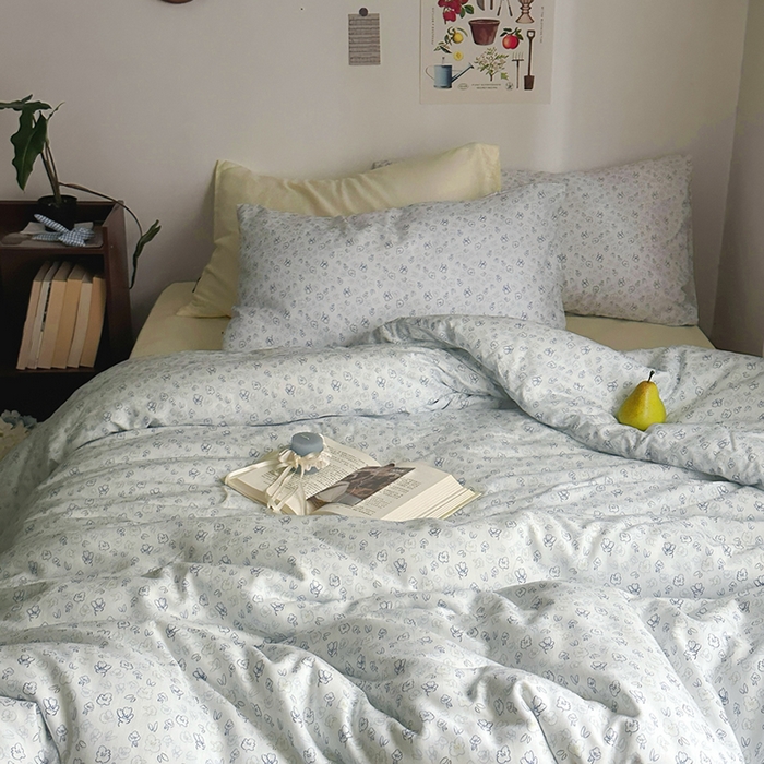 91家纺网 家纺一手货源 找家纺 柚可家居 2025新款全工艺双层纱数码印花全棉四件套实拍图 七日春信