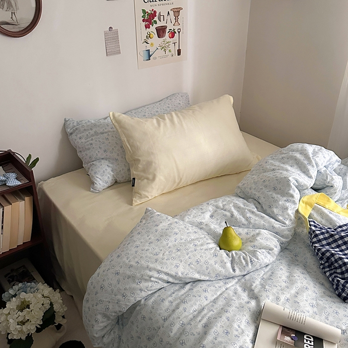 91家纺网 家纺一手货源 找家纺 柚可家居 2025新款全工艺双层纱数码印花全棉四件套实拍图 七日春信