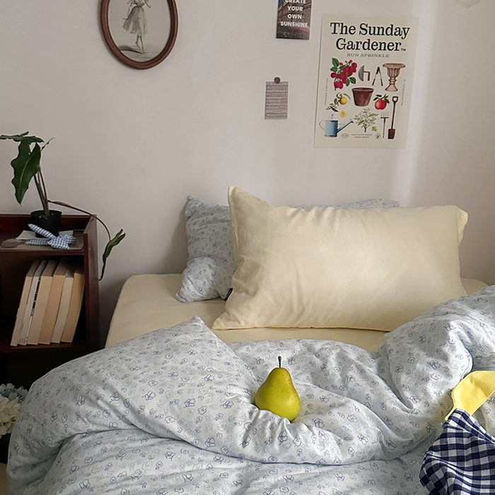 91家纺网 家纺一手货源 找家纺 柚可家居 2025新款全工艺双层纱数码印花全棉四件套实拍图 七日春信