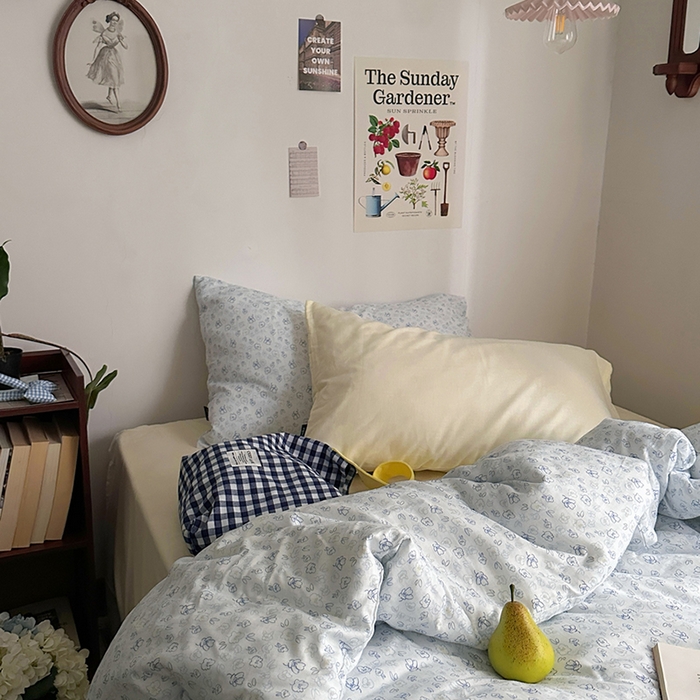 91家纺网 家纺一手货源 找家纺 柚可家居 2025新款全工艺双层纱数码印花全棉四件套实拍图 七日春信