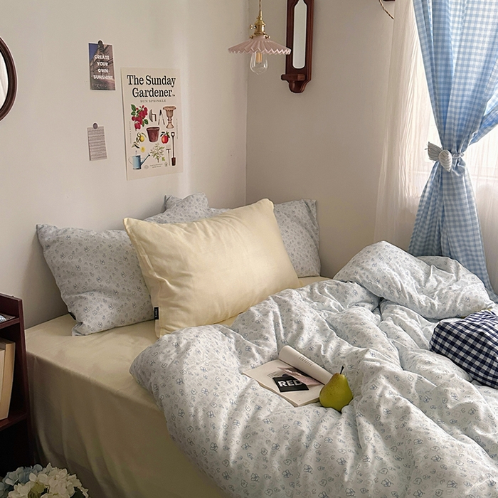 91家纺网 家纺一手货源 找家纺 柚可家居 2025新款全工艺双层纱数码印花全棉四件套实拍图 七日春信