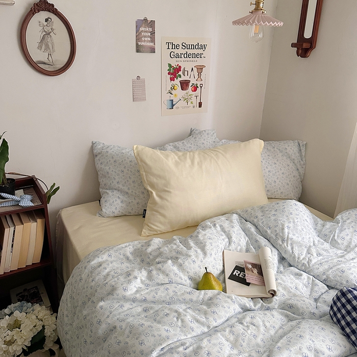 91家纺网 家纺一手货源 找家纺 柚可家居 2025新款全工艺双层纱数码印花全棉四件套实拍图 七日春信